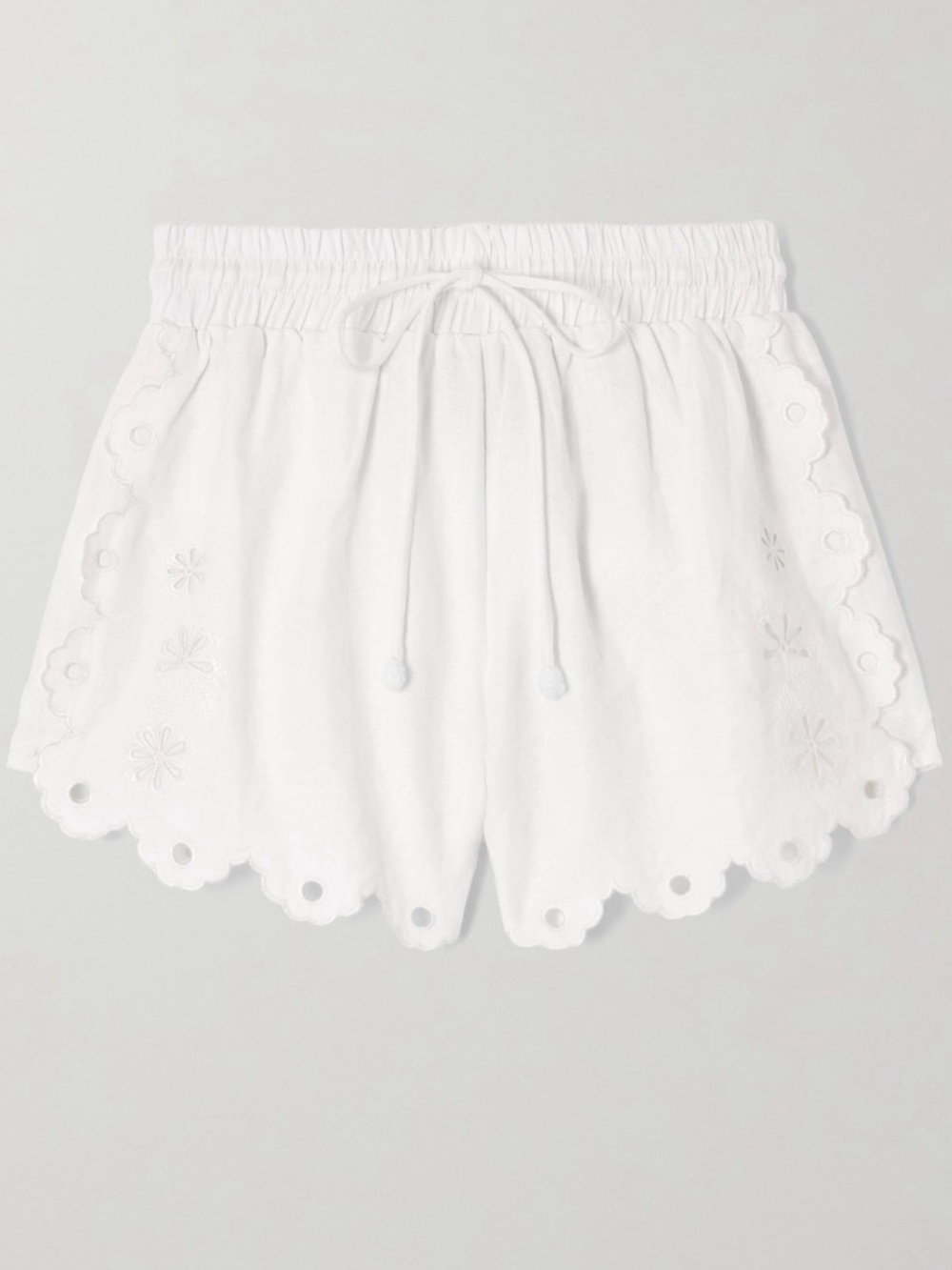 Farm Rio Flowers Richelieu scalloped broderie anglaise linen shorts